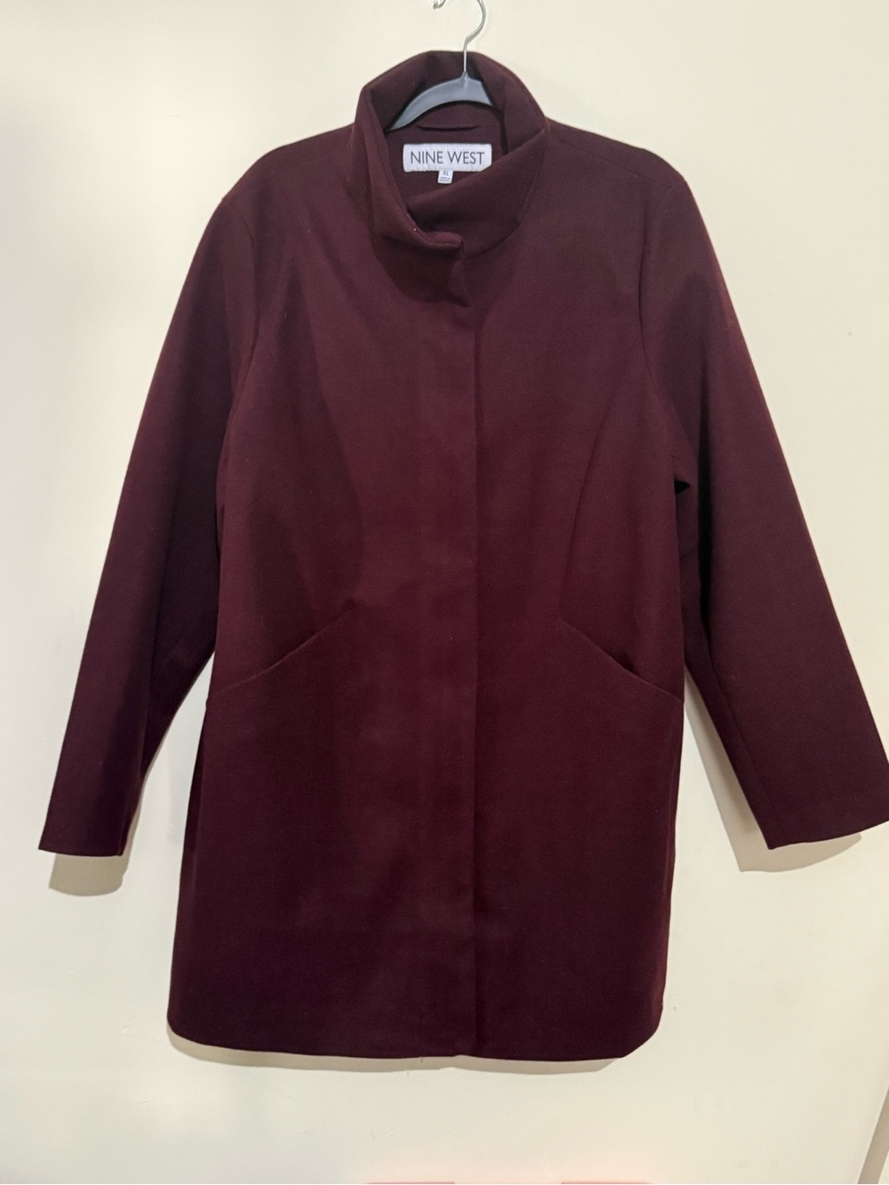 Nine West Women's Deep Burgundy Stand Collar Coat